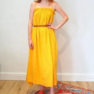 Apiece Apart Organic Cotton Mimosa Pina Spaghetti Maxi Dress Size XS Yellow